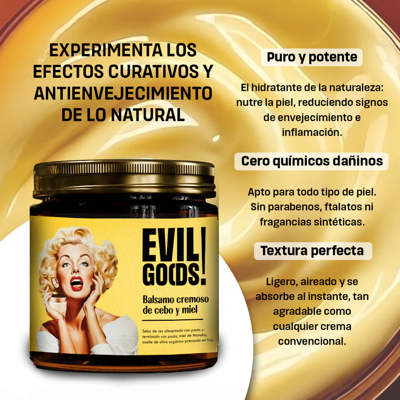 EVIL GOODS® - Bálsamo de sebo de res y miel Anti-Envejecimiento (AUTENTICA PRESENTACIÓN)