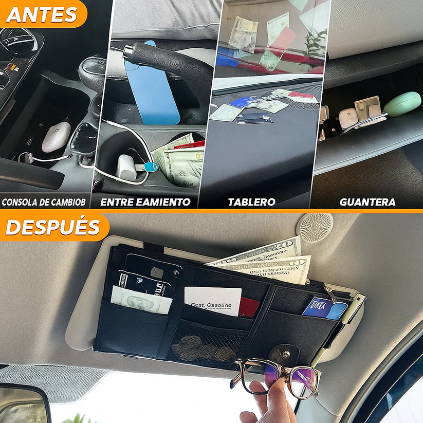 Organizador de visera para carro tipo cuero