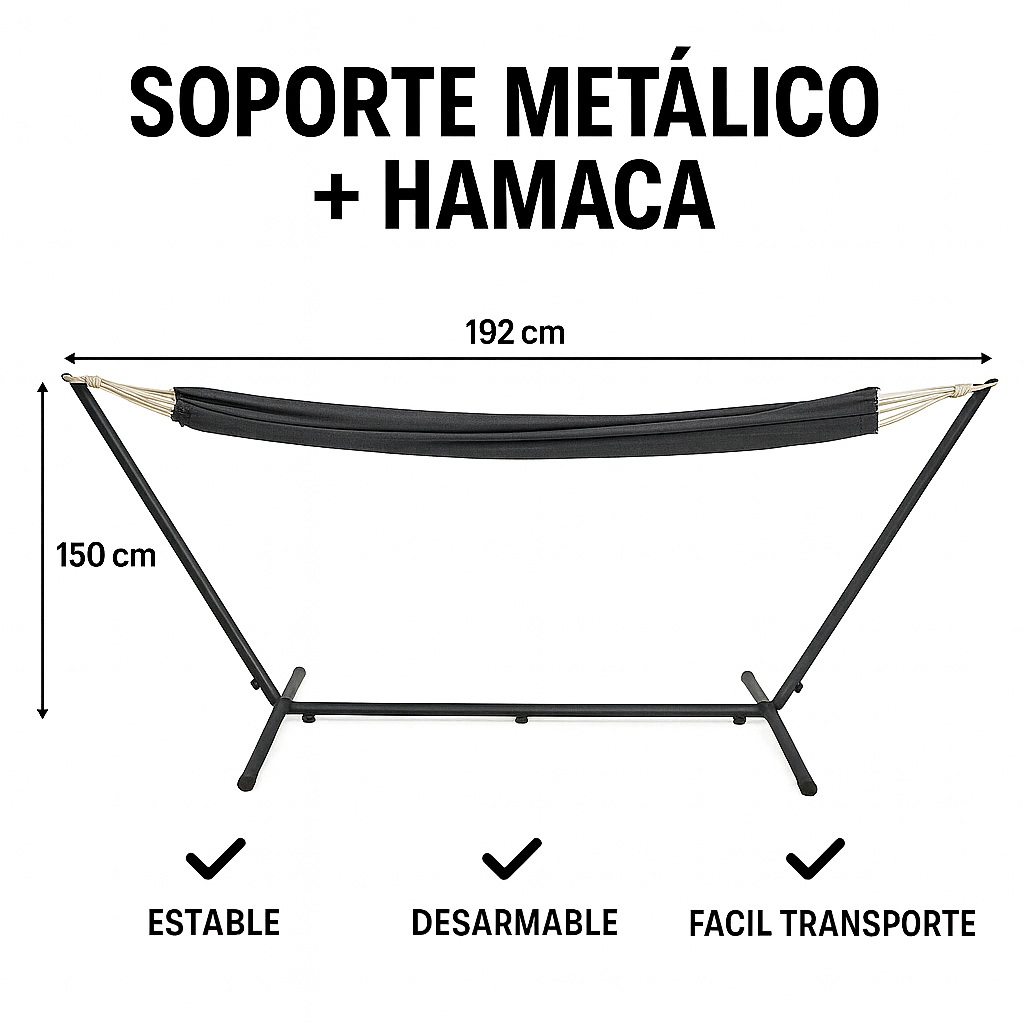 Hamaca + Soporte Metalico + Bolsa de Transporte | Aguanta 200 KG