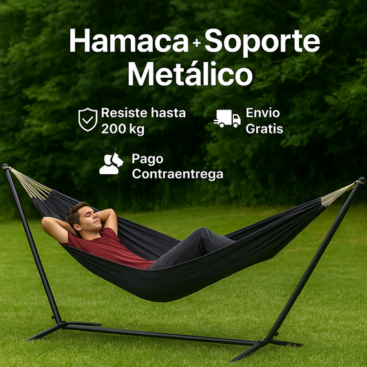 Hamaca + Soporte Metalico + Bolsa de Transporte | Aguanta 200 KG